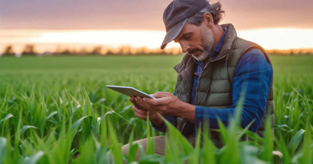 farmer on tablet in field using unlimited rural internet